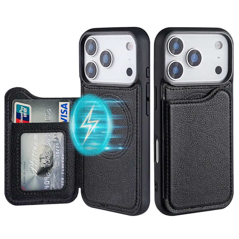 Leather Wallet Card Holder Phone Cover - Для Magsafe Магнитный флип-кожаный чехол-кошелек с