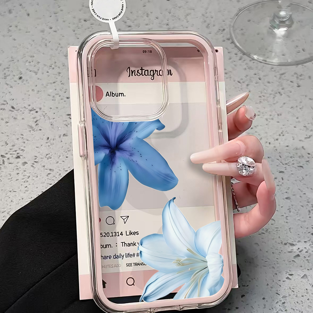Clear Shockproof Bumper Case - Прозрачный силиконовый чехол Blue Lily Flower