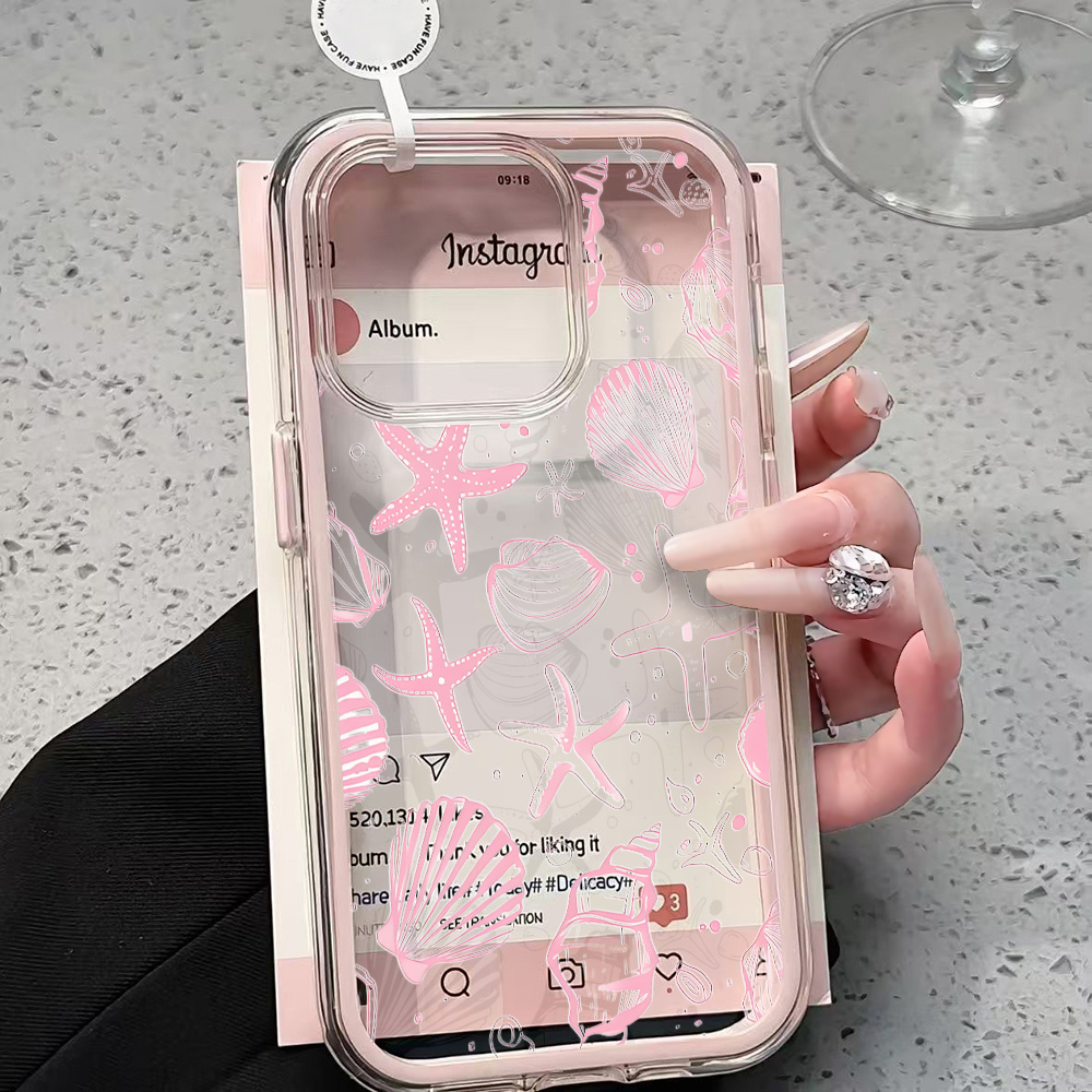 Clear Shockproof Bumper Case - Летний розовый прозрачный чехол с ракушками