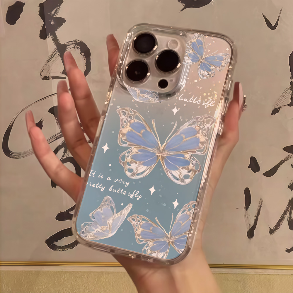 Clear Shockproof Bumper Case - Роскошный синий чехол с бабочками и