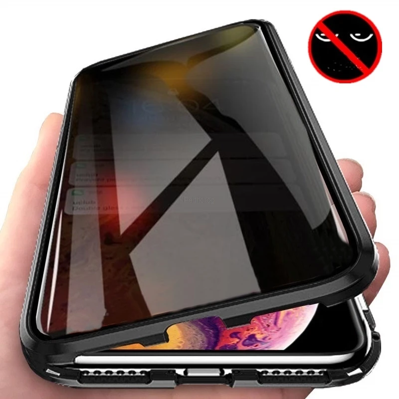 Anti Spy Privacy Glass Case - Магнитный металлический чехол из закаленного стекла